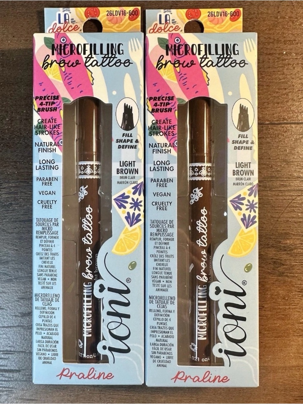 IONI LA Dolce Vita Praline Light Brown Microfilling Brow Tattoo 4 Tip Brush 2PK